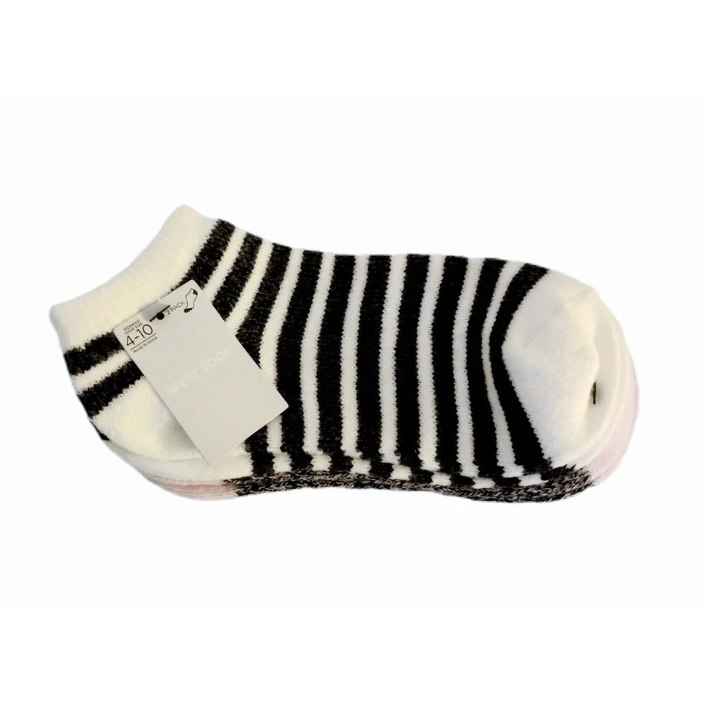 NWT West Loop Ankle Length Butter Socks sz 4-10 Womens Pink Gray White Striped
